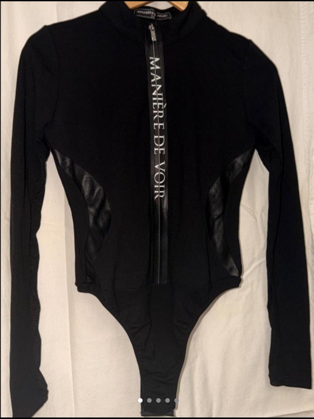 Maniere De Voir Black Long Sleeve Zip Bodysuit